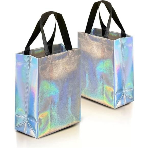 Iridescent Gift Bags Medium Size – Set of 12 Stunning Holographic Reusable Bags - Picture 7 of 7